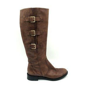 Ecco Womens Boots Knee High Leather Block Heel Zipper Buckles Brown Size 39 US 8